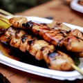 Negima (Grilled Chicken Skewers With Green Onion) Royalty Free Stock Photo