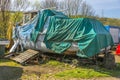 Neglected boat in Yorkshire boatyard