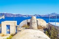 Historic cave houses Manolas village Therasia island and Santorini landscape Greece Royalty Free Stock Photo