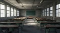 Neglected Classroom - Gloomy and Puzzling Old Schoolroom Interior Royalty Free Stock Photo