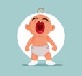 Unhappy Baby Crying Loud Vector Cartoon Illustration