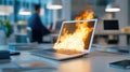 Neglected Laptop Catching Fire from Excessive Heat. Royalty Free Stock Photo