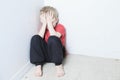 Neglected lonely child leaning at the wall Royalty Free Stock Photo