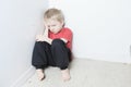 Neglected lonely child leaning at the wall Royalty Free Stock Photo