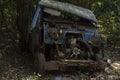 Neglected Old Rusted wreckage  truck in jungle Royalty Free Stock Photo