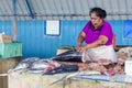 Cleaning fish at the market