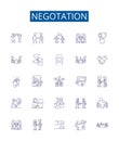 Negotation line icons signs set. Design collection of Negotiate, haggle, discuss, bargain, mediate, arbitrate, parley