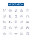 Negotation line icons signs set. Design collection of Negotiate, haggle, discuss, bargain, mediate, arbitrate, parley