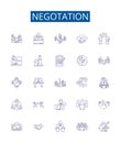 Negotation line icons signs set. Design collection of Negotiate, haggle, discuss, bargain, mediate, arbitrate, parley Royalty Free Stock Photo