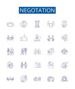 Negotation line icons signs set. Design collection of Negotiate, haggle, discuss, bargain, mediate, arbitrate, parley