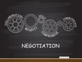 Negotiation with gear concept on chalkboard. Vector illustration Royalty Free Stock Photo