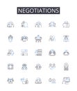 Negotiations line icons collection. Bargaining Session, Business Deal, Exchange Talks, Diplomatic Dialogue, Agreement