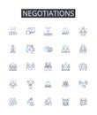 Negotiations line icons collection. Bargaining Session, Business Deal, Exchange Talks, Diplomatic Dialogue, Agreement