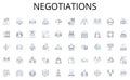 Negotiations line icons collection. Stocks, Securities, Trading, Market, Investments, Portfolio, Shares vector and