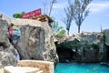 Negril, Jamaica - May 5, 2015 - The high rock cliff and blue ocean by Rick`s Cafe