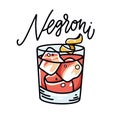 Negroni alcoholic cocktail hand drawn illustration. Cartoon style