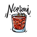 Negroni alcoholic cocktail hand drawn illustration. Cartoon style