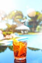 Negroni cocktail at the resort bar or suite patio. Luxury resort, vacation, room service concept Royalty Free Stock Photo