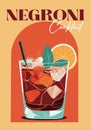 Negroni Cocktail retro poster vector wall art.