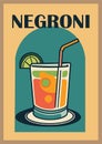 Negroni Cocktail retro poster vector wall art