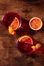 Negroni orange cocktail, shot from above on a wooden table Royalty Free Stock Photo