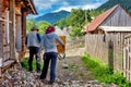 Negrowiec / Ukraine - August 17, 2012: A group of artists, a man and a woman, painting