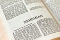 Nehemiah Bible open Book Holy Christian Scripture Old Testament close-up Royalty Free Stock Photo