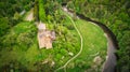 Neidpath Castle - in green countryside - aerial shot