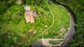 Neidpath Castle - in green countryside - aerial view