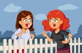 Neighbor Women Arguing over the Fence Vector Cartoon Illustration