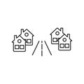 Neighbourhood townhouse icon, new modern street with home neighbourhood, residential suburban complex, thin line symbol