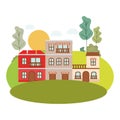 Neighborhood houses in landscape isolated icon