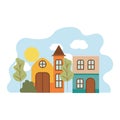 Neighborhood houses in landscape isolated icon