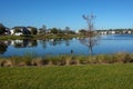 A neighborhood in Laureate Park, Lake Nona in Orlando, Florida nestled around a lake Royalty Free Stock Photo