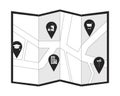 Neighborhood map with pinpoints black and white 2D line cartoon object