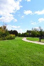 Neighborhood Sidewalk Winding Through a Park on a Beautiful, Fall Day Royalty Free Stock Photo