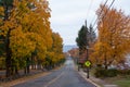 Neighborhood street with fall foliage