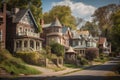 a neighborhood with a variety of houses, ranging from tiny cottages to grand mansions