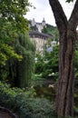 Neighborhoods of residential buildings near hot healing springs in the historical part of Karlovy Vary Royalty Free Stock Photo