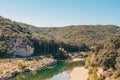 Neighborhoods of the Roman aqueduct Pont du Gard on the river Gardon Royalty Free Stock Photo