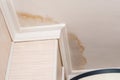 Neighbors have a water leak, water-damaged ceiling, close-up of a stain on the ceiling Royalty Free Stock Photo