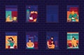 Neighbors In Windows Night Illustration