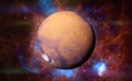 Planet Mars in front of a colourful nebula 3d space illustration, elements of this image are furnished by NASA Royalty Free Stock Photo