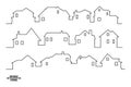 Neighbourhood houses outline panoramic landscape. Continuous one line buildings drawing silhouette. Minimalistic vector