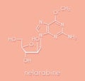 Nelarabine leukemia drug molecule. Skeletal formula.