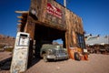 Nelson Ghost Town, Nevada, USA - 4 October, 2019: Abandoned gas station with old rusty classic car in Nelson Ghost Town, Nelso Royalty Free Stock Photo