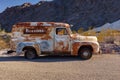 Nelson Ghost Town, Nevada, USA - 4 October, 2019: Old abandoned rusty van in Nelson Ghost Town, Nelson Cutoff Rd, Searchlight