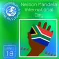 Nelson Mandela International Day. 18 July. Flag in hand of the Republic of South Africa. Broken chain. Series calendar. Holidays A Royalty Free Stock Photo