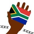 Nelson Mandela International Day. 18 July. Flag in hand of the Republic of South Africa. Broken chain Royalty Free Stock Photo