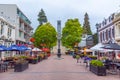 NELSON, NEW ZEALAND, FEBRUARY 4, 2020: Trafalgar street leading to Christ church cathedral in Nelson, New Zealand